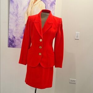 Yves Saint Laurent Tangerine Skirt Set with Gold Buttons